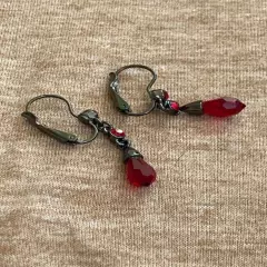 Black Metal Red Rhinestone Drop Earrings C56-58