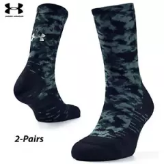 UA Socks: 2-PAIR Run Cushion Reflective 3.0 Crew (L)- Lichen Blue