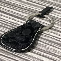 COACH Black Key Ring Fob Signature C Monogram Logo Canvas Jacquard Leather New