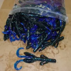 4" Baby Hog Brush Hog Style Black Blue Fleck Blue Tail 100 count bulk bag worms