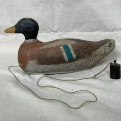 Vintage 16" Cork Duck Decoy with cord and weight