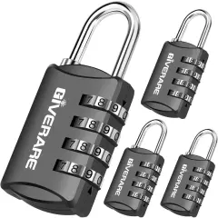 4 Pack Combination Lock, 4-Digit Padlock Keyless, Resettable Luggage Locks for B