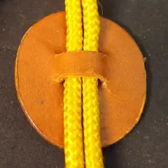 Bolo Tie. Gold Lanyard. Leather Oval Hand Tooled Horse Head. Nice Condition.