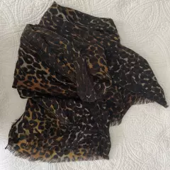 Lord & Taylor Brown Black Leopard Print X-Large 29 x 69 Rectangle Fashion Scarf