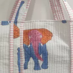 Women Quilted Elephant Printed Tote Bag shoulder Shopping Carry Bag Grocery Bag