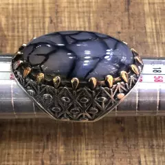 Men Silver Ring 925 Sterling Yemen Aqeeq Agate خاتم عقيق يمني شجري مصور حبة فحل