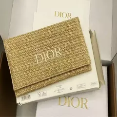 Dior Clutch Christian Pouch Rattan Beige Novelty Clutch 2023 SHIP in stocks