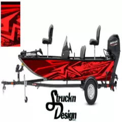 Distressed Red Black Pontoon Modern Fishing Graphic Boat Vinyl Wrap Decal Bass