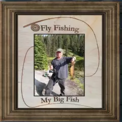 Wood Fishing Photo Mat with Fly Rod 