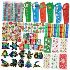 Mepmela Christmas School Stationery Set with Rulers Pencils Erasers Stickers 