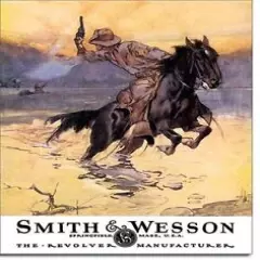 Smith & Wesson Revolver Manufacturer Cowboy Horse Tin Metal Sign Made In The USA