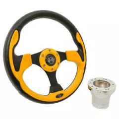 Star EV Golf Cart Yellow Rally 12.5 Steering Wheel and Chrome Adapter