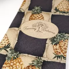 TOMMY BAHAMA Handmade 100% Silk Tie Gray Brown Beige Green PINEAPPLE Necktie NEW