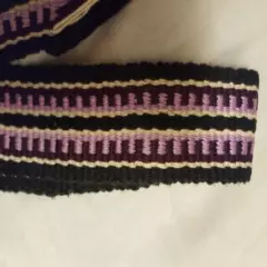 Item201912010 Powder horn strap belt purple and black cotton 47.5" long x1 3/4"