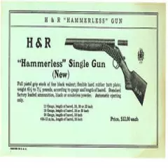 H & R "Hammerless" Single GUN ADVERTISING - C. 1930