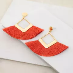 diamond metal with fan shape tassel earrings