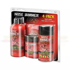 Nose Jammer 4 Pack Field Spray Deodorant Shampoo & Body Wash Gear Wipes 