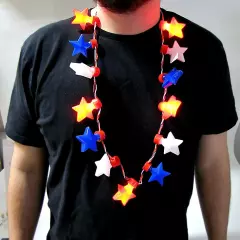 Red White Blue Star Flashing LED Bulb Necklace Glow Light Novelty Party Favor