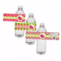 Strawberry Party Water Bottle Labels by Adore By Nat - Children Girl Birthday 