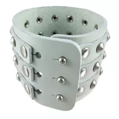 Zeckos Gray Leather 3 Row Cone Spiked Wristband Blemished