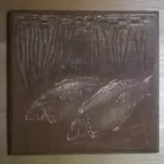 Carp artwork of Last of the Leneys wooden etching measuring 7 in x 5in 