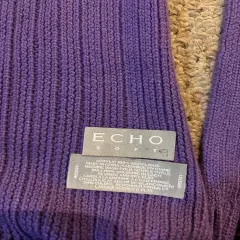 Echo Soft Fringe Knit Scarf purple color 100% Acrylic 15" x 66"