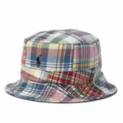 NEW! [L/XL] Ralph Lauren Polo Men's Reversible Pony Logo Bucket Hat, Plaid/Navy