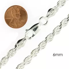 Real Solid Sterling Silver Diamond Cut Rope Chain Mens Boys Bracelet or Necklace