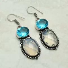 Opalite Blue Topaz Handmade Drop Dangle Earrings Jewelry 2" AE-53101