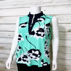 DKNY Golf Womens Top Size L Multicolor Floral 1/4 Zip Stretch Sleeveless 