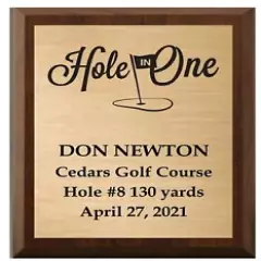 HOLE IN ONE CHERRY FINISH WOOD PLAQUE CUSTOM TEXT FAST SHIPPING 7" x 9" 