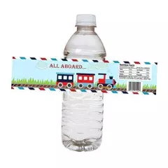 All Aboard Train Party Water Bottle Labels by Adore By Nat - Children Boy Girl 