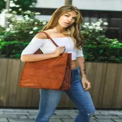 Women Tote Purse Vintage Real Leather Laptop Shoulder Casual Top Handle Handbag