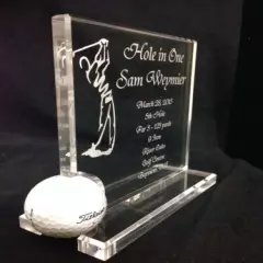 Executive Style Hole in One Golf Ball Trophy - Plaque - Crystal Clear - 2019