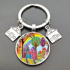 Artistic Glass Keychains Colorful House A Glass Pendant Keyring