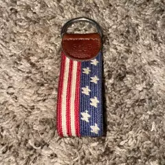 Smathers & Branson Old Glory needlepoint handmade leather key fob key chain