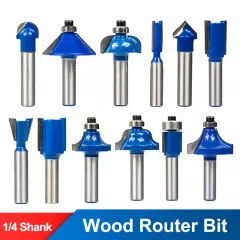 12x Tungsten Carbide Router Bit Set 1/4Inch Shank Milling Cutter for Woodworking