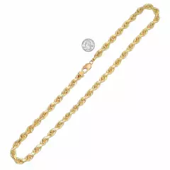 14k Solid Yellow Gold Rope Chain Necklace Bracelet 1mm-10mm Men Women Sz 7"-30"