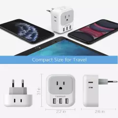 European Travel Plug Adapter 2 Pack, to Europe Power Adapter with 4 AC Outle...