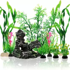 Fish Tank Accessories Aquarium Decorations Plants, 9Pcs Green Fish