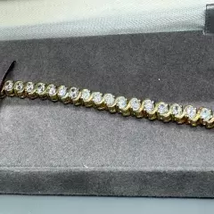 Vintage - Tennis Bracelet SOLID 925 Sterling Silver & Gold Plated Single Row CZ