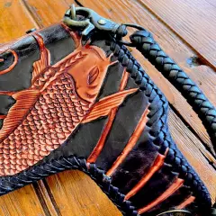 Right Handed Chain Wallet 3/4 size motorcycle Devil tooled engraved Leather