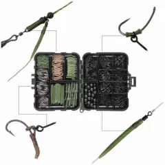 Carp Fishing Tackle Kits 420Pcs/Box Including Swivels Hooks Anti Tangle Sleeves