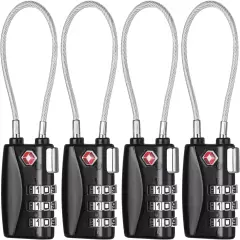 TSA Approved Luggage Locks, 4 Pack, Travel Padlocks, 3 Digit Cable Locks for Bag