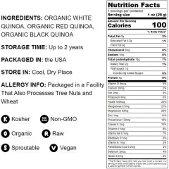 Organic Tri-Color Quinoa — Non-GMO, Raw, Whole, Kosher, Sirtfood, Sproutable