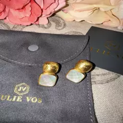 NEW Julie Vos Iridescent Clear Crystal 24k Gold Plated Stud Earrings NWOT