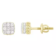 Diamond Stud Round Earrings 10k Yellow Gold Screw back