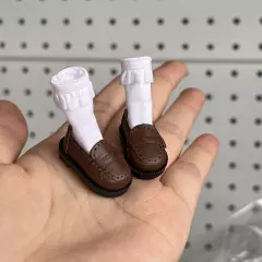 Handmade Leather Shoes Accessories for Blythe Doll OB24 Brown & Black with Socks