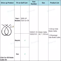 Drive-up Club Car DS Brake Cable Kit Stainless Steel Core 2000-Up 102022101 &