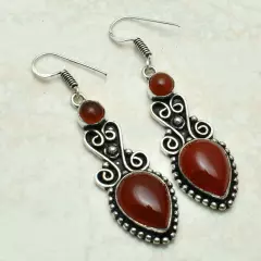 Carnelian Handmade Drop Dangle Earrings Jewelry Gift For Her 2.2" AE-53817